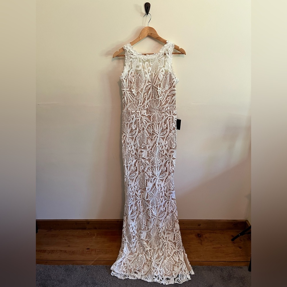 White Crochet Lace Mermaid Maxi Dress Large Boho Wedding Bridal Beach Gown - Picture 2 of 15